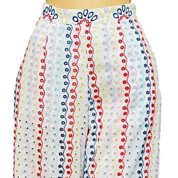 Eyelet Embroidery Boho Pants Multicolor Cropped Zip-Side Sz S - Picture 2 of 16